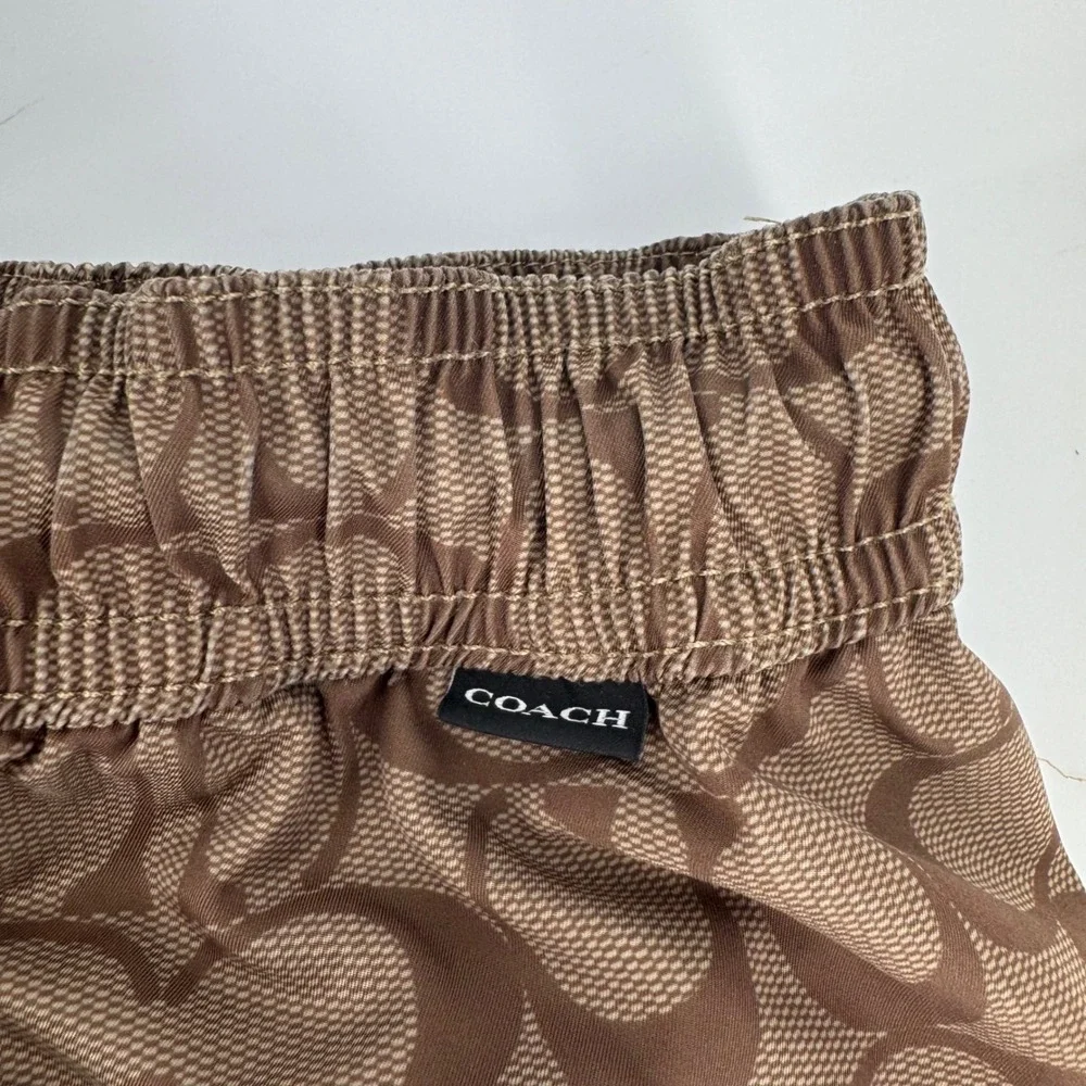 Coach Signature Monogram Swim Shorts Brown Tan C3047 Mens XS Luxury Trunks
